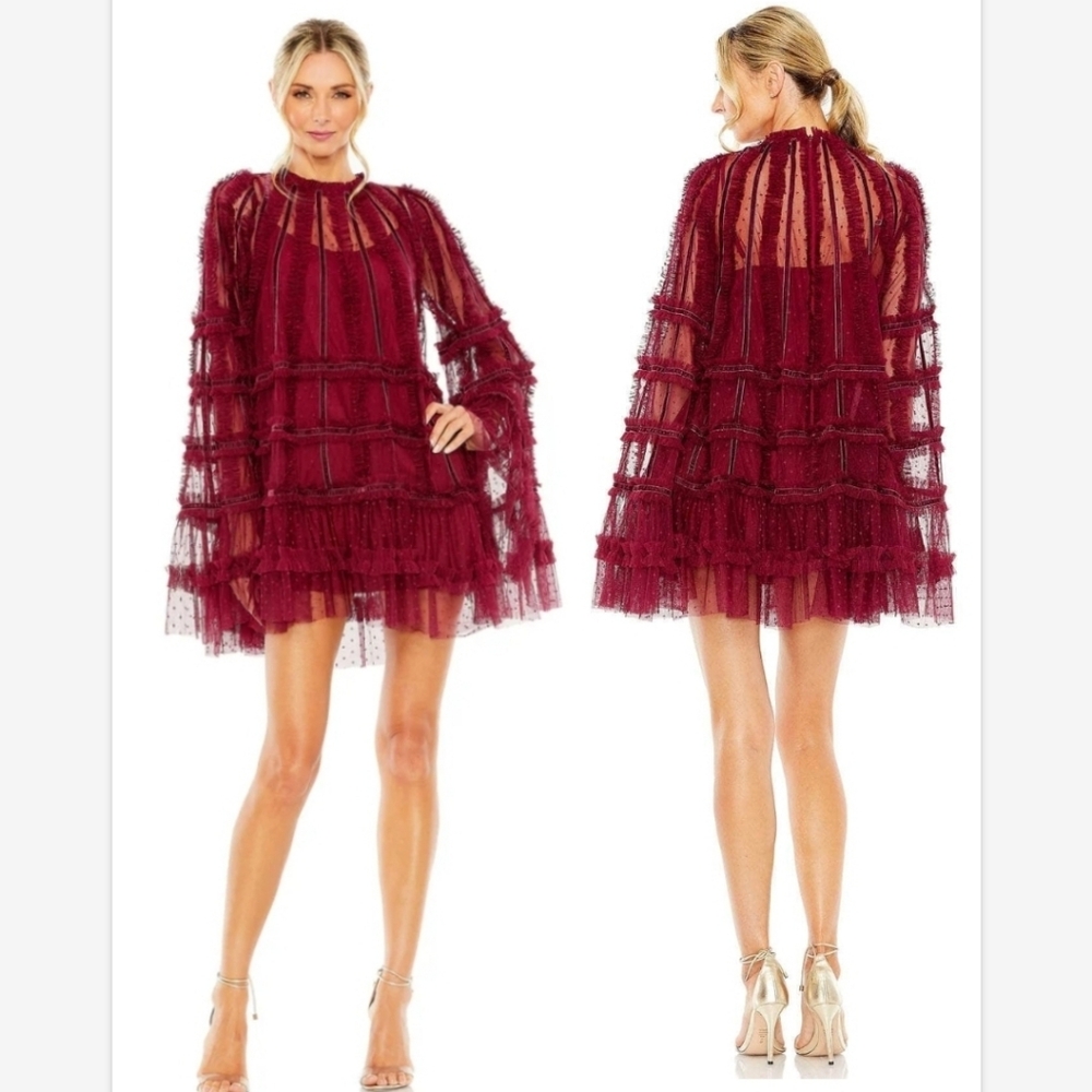 Mac Duggal 8053 Trapeze Cape dress Crimson Red Sz 10 NWT